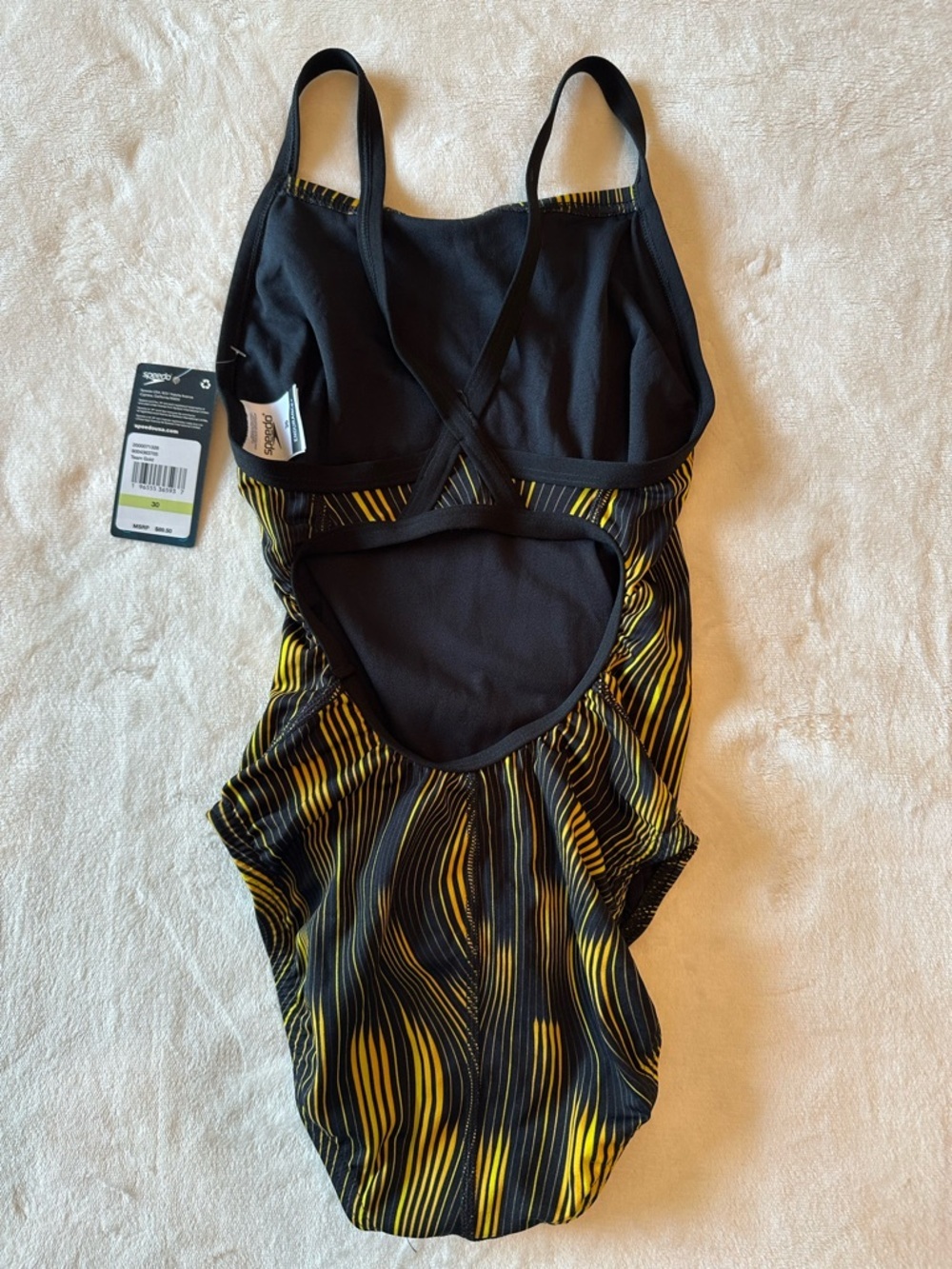 NWT Speedo Endurance+ Women's One-Piece Swimsuit - Black & Yellow Size 30 - Picture 7 of 10